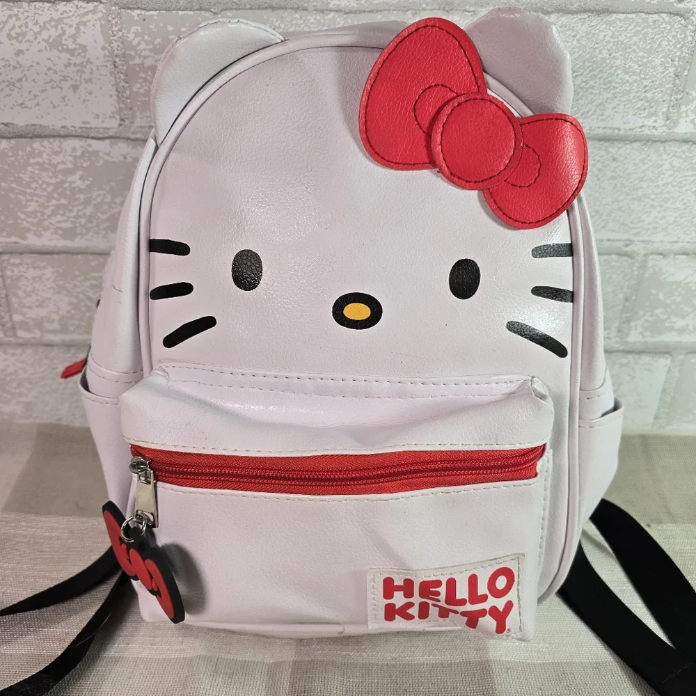 Girl's Hello Kitty Face Mini Backpack Faux Leather Zippered Purse Bag Sanrio
